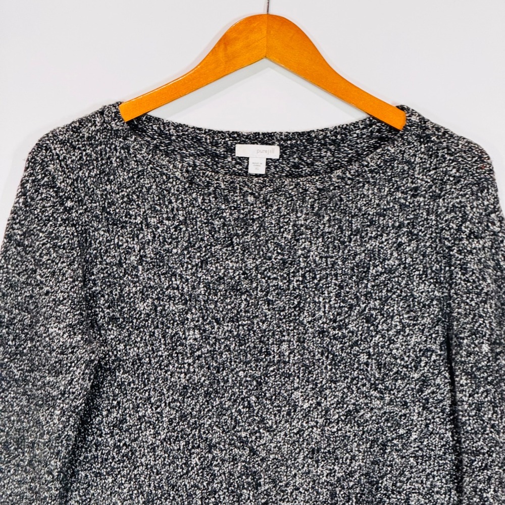 Pure Jill Sweater Womens XS Black Marled Asymmetrical Hem Wool Blend Pullover - Picture 2 of 10